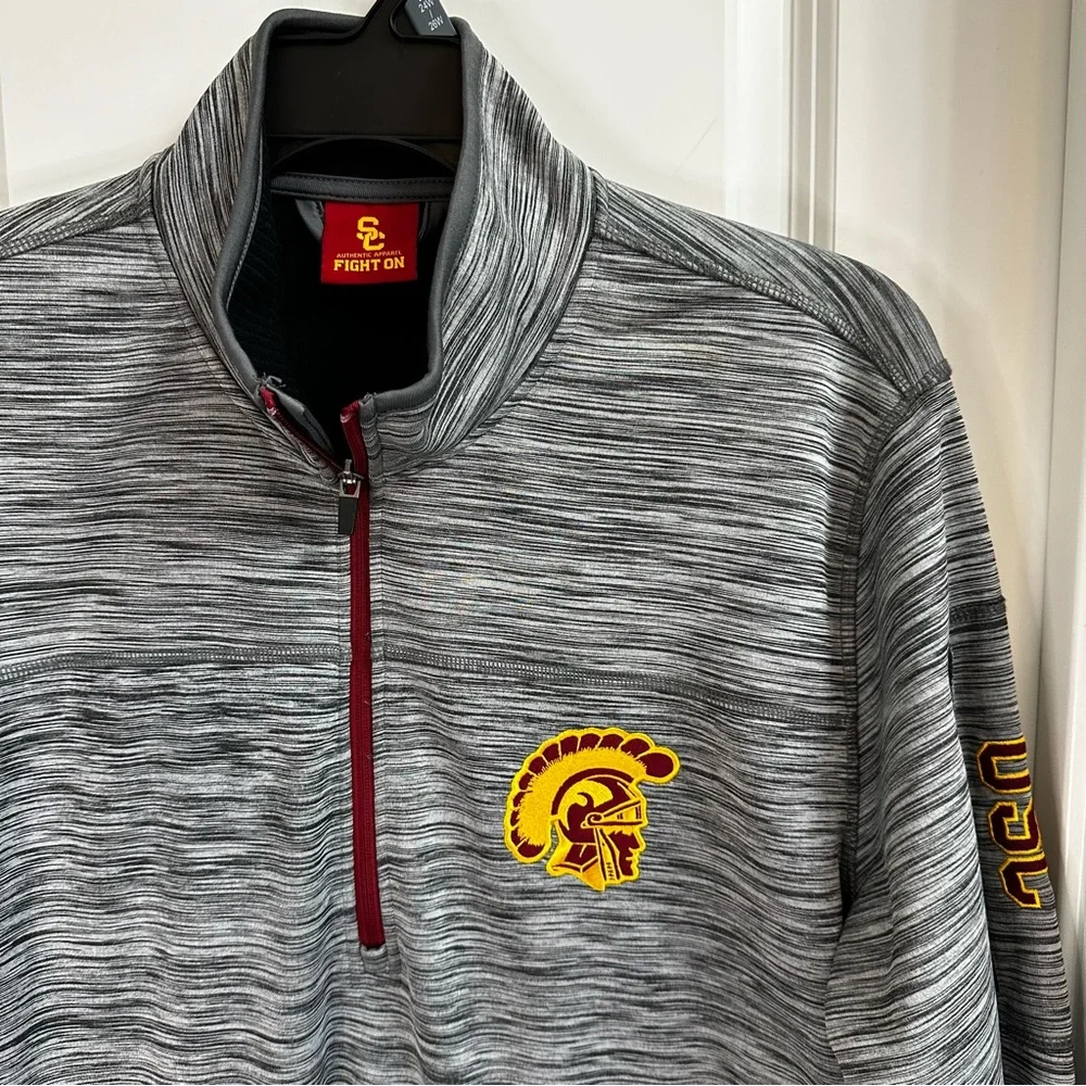 New USC Gray Quarter-Zip Pullover W/Trojan Logo Size XL But Fits Like A Large
